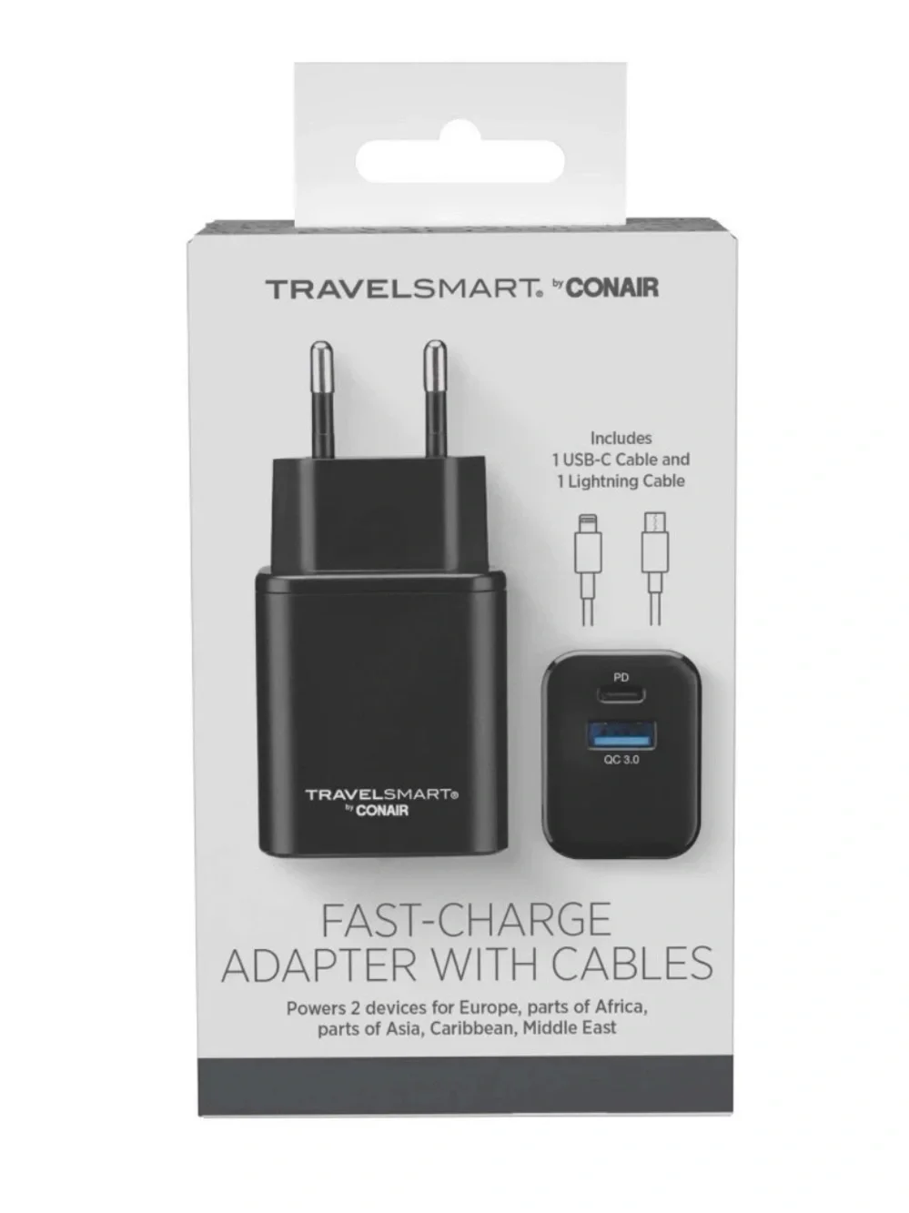 CONAIR Travel Smart USB Quick Charge Power Adapter Converter Dual Port Friendly